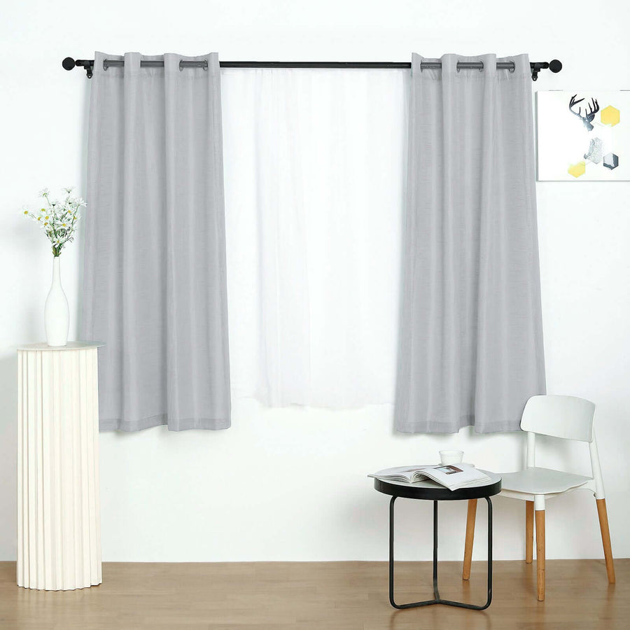 2 Pack | Handmade Silver Faux Linen Curtains 52x64inch Curtain Panels With Chrome Grommets