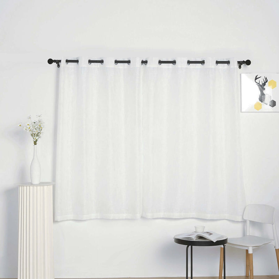 2 Pack | Handmade White Faux Linen Curtains 52x64inch Curtain Panels With Chrome Grommets