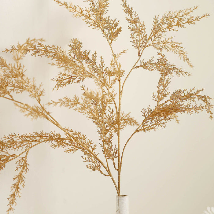 2 Stems | 32inch Metallic Gold Artificial Fern Leaf Branch Vase Filler