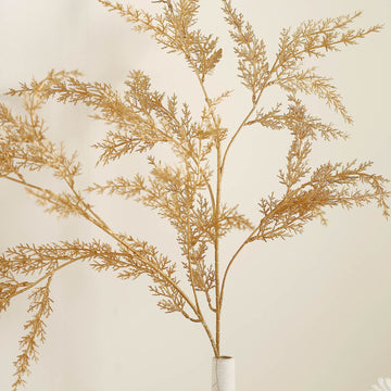 2 Stems | 32" Metallic Gold Artificial Fern Leaf Branch Vase Filler