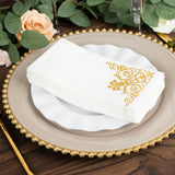 20 Gold Foil White Airlaid Linen-Feel Paper Dinner Napkins, Disposable Hand Towels Fleur Vintage
