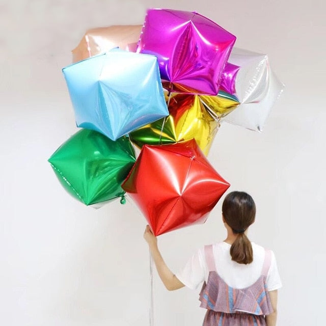 14" Black Cube Mylar Balloons, 4D Square Foil Balloons