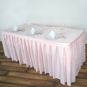 21ft Blush Pleated Polyester Table Skirt, Banquet Folding Table Skirt