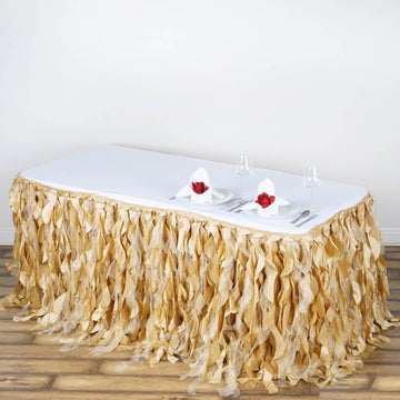 21ft Champagne Curly Willow Taffeta Table Skirt