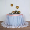 21FT Extra Long 48 inch Two Layered Tulle & Satin Table Skirt - Dusty Blue | White