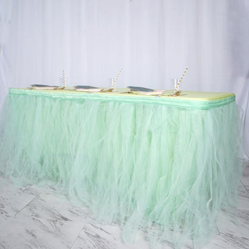 21ft Mint Green 4 Layer Tulle Tutu Pleated Table Skirt
