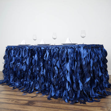 21ft Navy Blue Curly Willow Taffeta Table Skirt