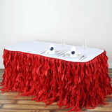 21FT Red Curly Willow Taffeta Table Skirt