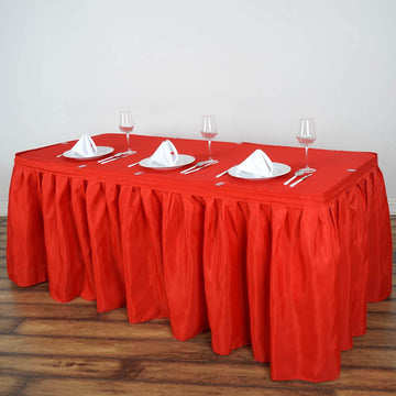21ft Red Pleated Polyester Table Skirt, Banquet Folding Table Skirt