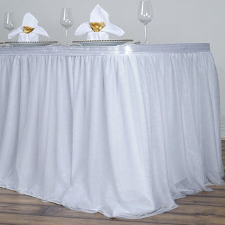 Add Elegance to Your Event with the 21ft White Tulle Tutu Table Skirt