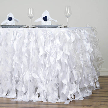 21ft White Curly Willow Taffeta Table Skirt