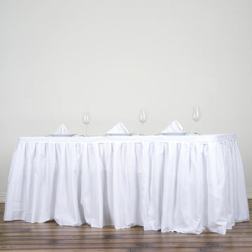 21ft White Pleated Polyester Table Skirt, Banquet Folding Table Skirt