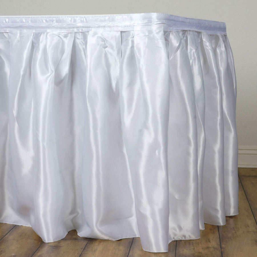 21FT White Pleated Satin Table Skirt
