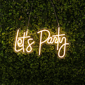 23" Let's Party Neon Light Sign, LED Reusable Wall Décor Lights With 5ft Hanging Chain