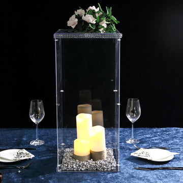 24" Clear Acrylic Display Box, Transparent Pedestal Riser with Interchangeable Lid and Base