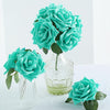 24 Roses | 5inch Turquoise Artificial Foam Flowers With Stem Wire and Leaves