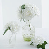 24 Roses | 5inch White Artificial Foam Flowers With Stem Wire and Leaves