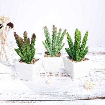 3 Pack | 7" Ceramic Planter Pot and Artificial Cacti Succulent Plants