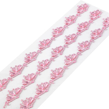 3 Pack Stick-On Diamond Rhinestone Gems, Pink Self Adhesive Crown DIY Craft Stickers