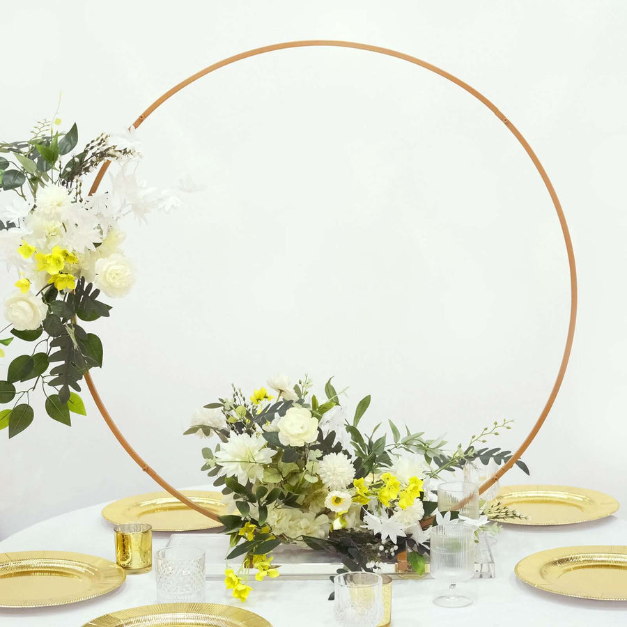 36Inch Gold Metal Round Hoop Wedding Centerpiece, Self Standing Table Floral Wreath Frame