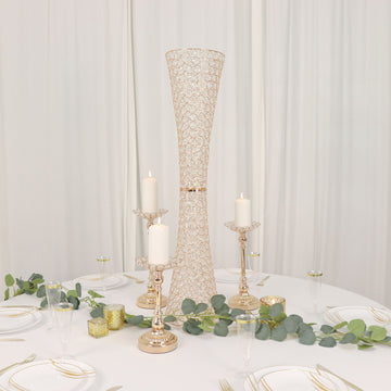 36" Metallic Gold and Crystal Beaded Hurricane Floral Vase Centerpiece