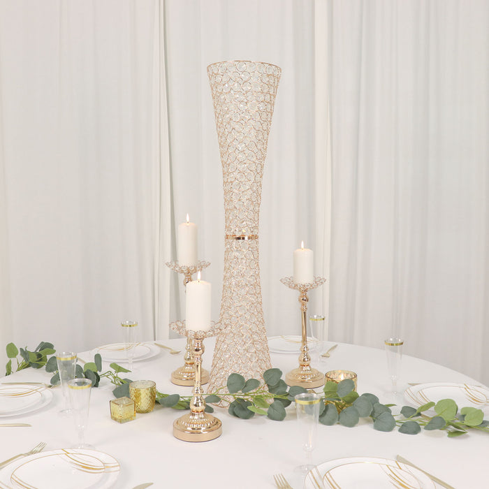 36inch Metallic Gold and Crystal Beaded Hurricane Floral Vase Centerpiece