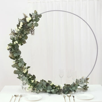 36" Silver Metal Round Hoop Wedding Centerpiece, Self Standing Table Floral Wreath Frame