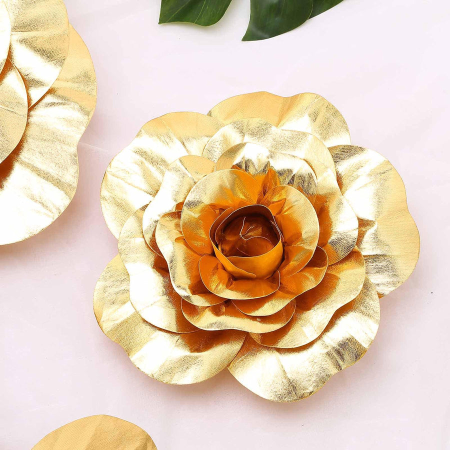 4 Pack | 12inch Large Metallic Gold Real Touch Artificial Foam DIY Craft Roses