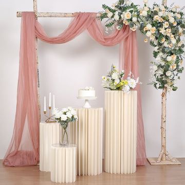 40" Ivory Cylinder Display Column Stand, Pillar Pedestal Stand With Top Plate