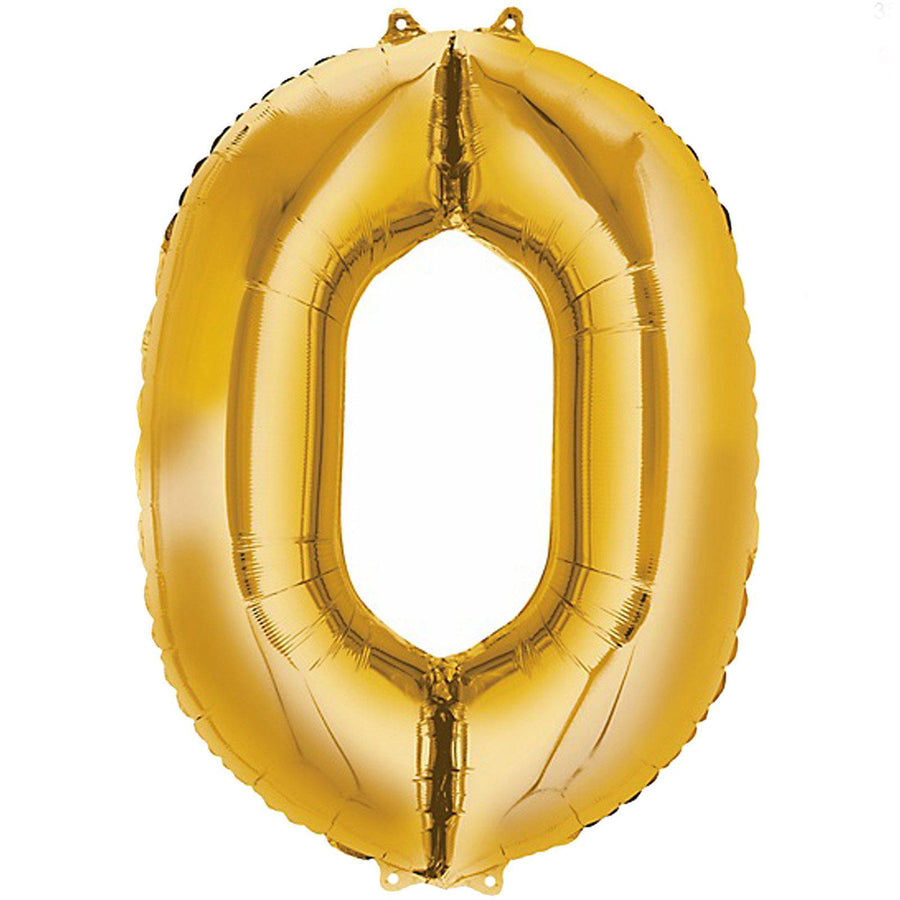 Gold foil balloon shaped like the number zero