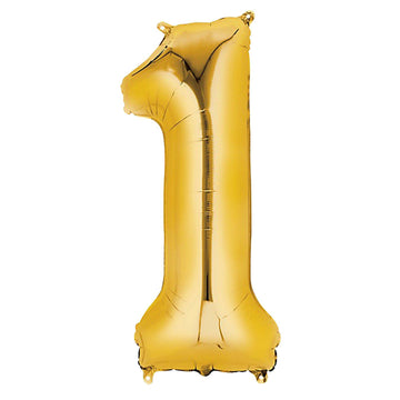 40" Shiny Metallic Gold Mylar Foil Helium/Air 0-9 Number Balloon - 1