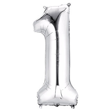 40" Shiny Metallic Silver Mylar Foil Helium/Air Number Balloon - 1