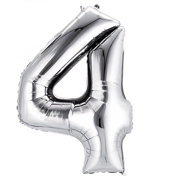 40" Shiny Metallic Silver Mylar Foil Helium/Air Number Balloon - 4