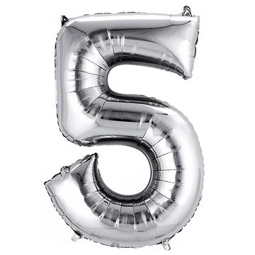 40" Shiny Metallic Silver Mylar Foil Helium/Air Number Balloon - 5