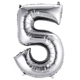 Silver foil balloon number 5 on a white background