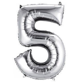 Silver foil balloon number 5 on a white background