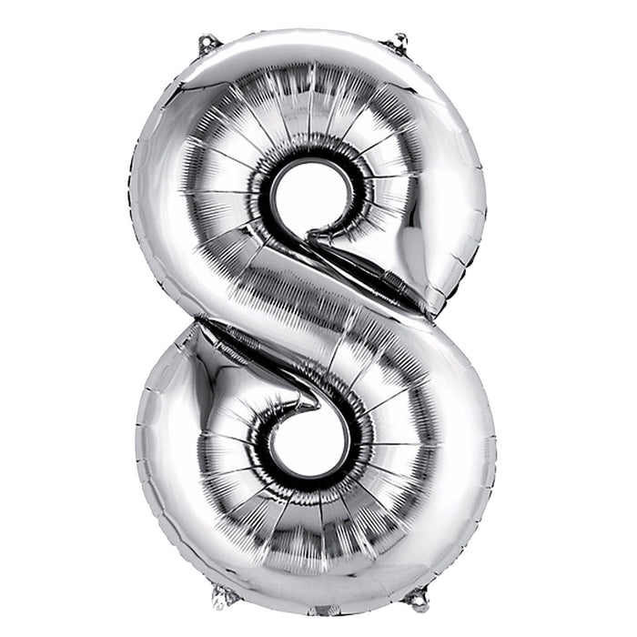 40inch Shiny Metallic Silver Mylar Foil Helium/Air Number Balloons - 8