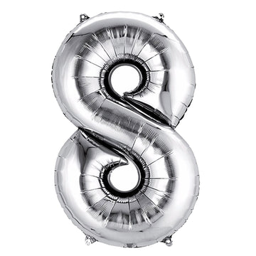 40" Shiny Metallic Silver Mylar Foil Helium/Air Number Balloon - 8
