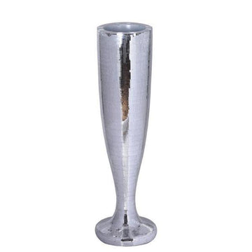 42" Tall Silver Polystone Mirror Mosaic Pedestal Trumpet Floor Vase