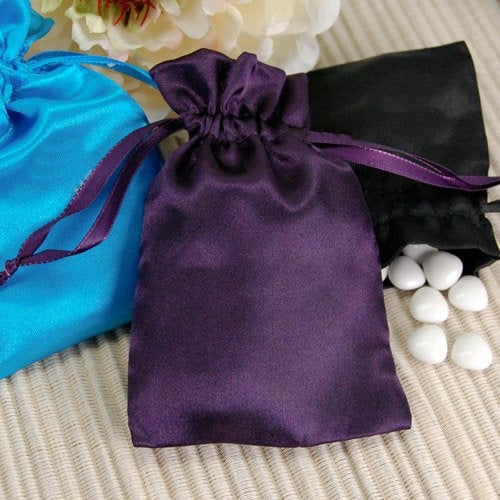 12 Pack | 4x6inch Chocolate Satin Drawstring Wedding Party Favor Gift Bags - Clearance SALE