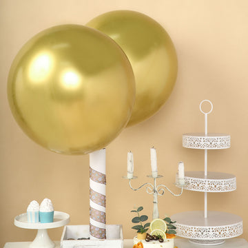5 Pack | 18" Metallic Chrome Gold Latex Helium or Air Party Balloons