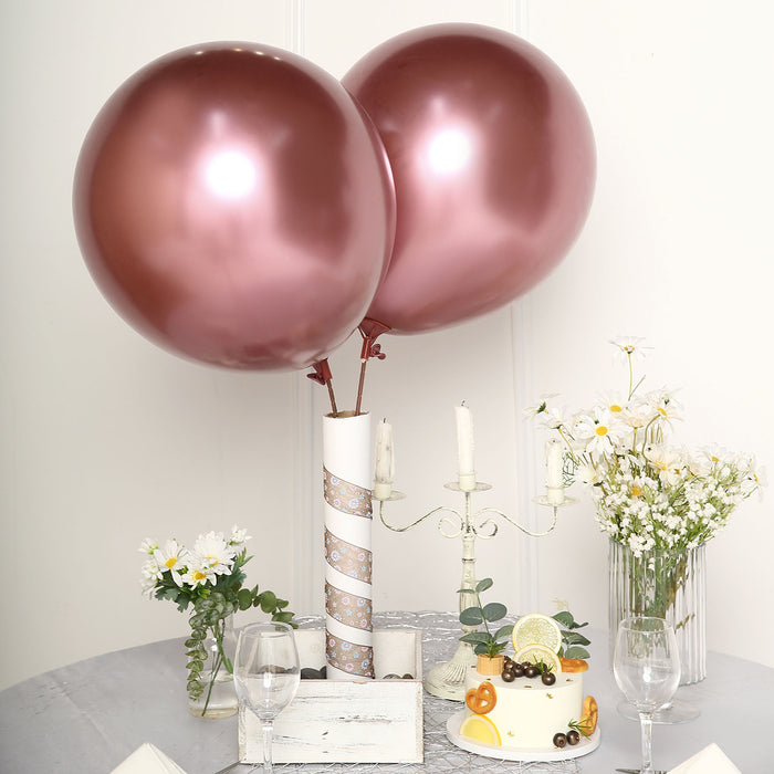 5 Pack | 18Inch Metallic Chrome Pink Latex Helium or Air Party Balloons