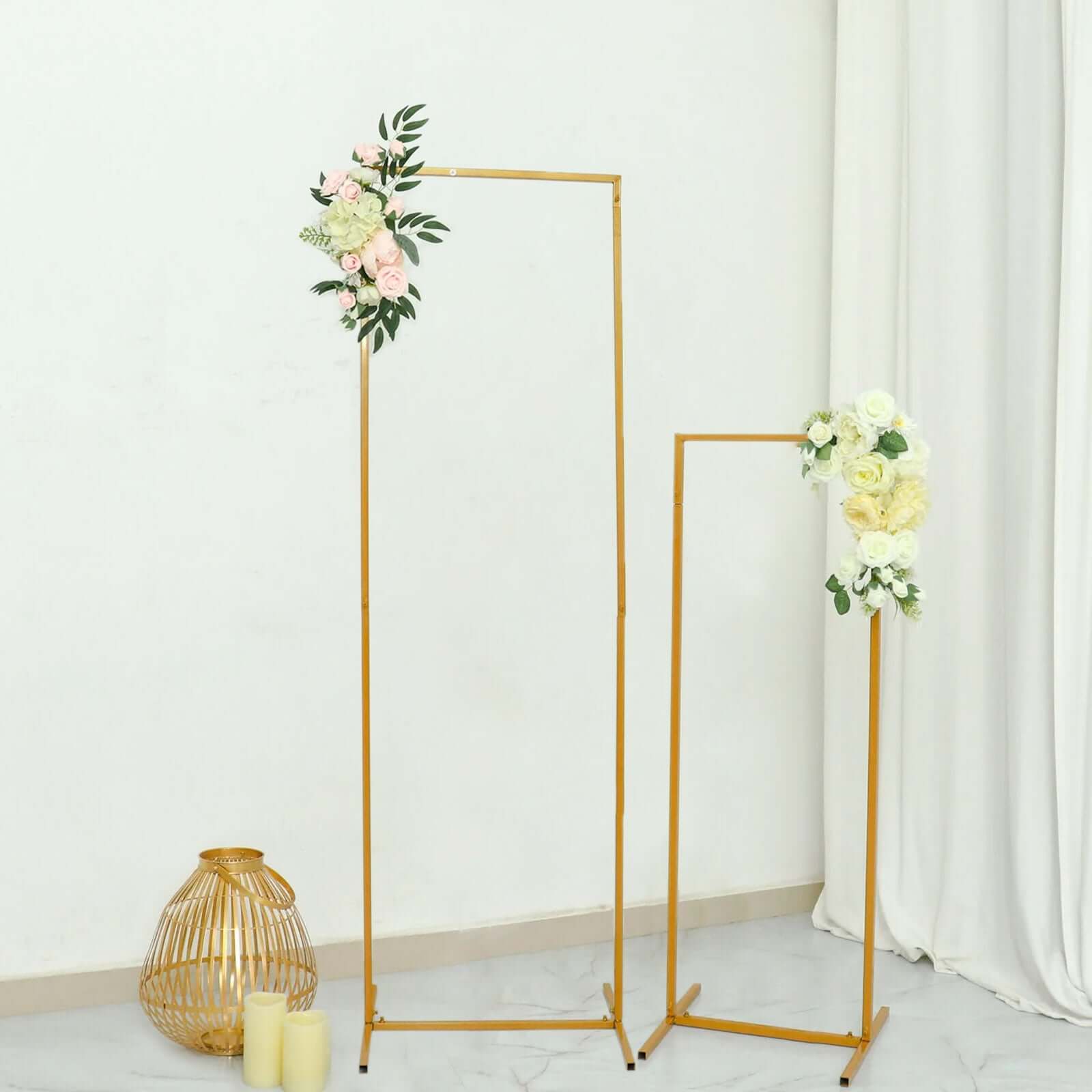 Gold 7 ft Metal Floral Display Frame Wavy Backdrop Stand Wedding Arch