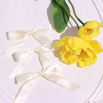 50 Pcs | 3" Satin Ribbon Bows With Twist Ties, Gift Basket Party Favor Bags Decor -  Ivory Classic Style