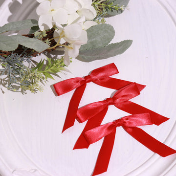 50 Pcs 3" Satin Ribbon Bows With Twist Ties, Gift Basket Party Favor Bags Decor - Red Classic Style