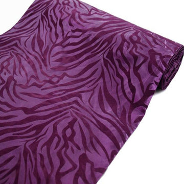 54"x10 Yards | Eggplant Zebra Animal Print Taffeta Fabric Roll
