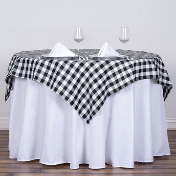 54"x54" | White/Black Seamless Buffalo Plaid Square Table Overlay, Checkered Gingham Polyester Table Overlay