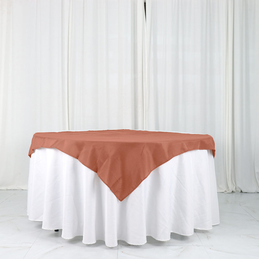 54Inch Terracotta (Rust) Square Seamless Polyester Table Overlay, Reusable Linen