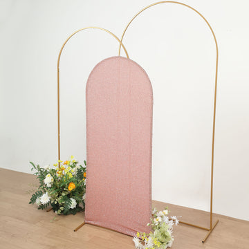 5ft Rose Gold Shimmer Tinsel Spandex Chiara Backdrop Stand Cover For Fitted Round Top Wedding Arch