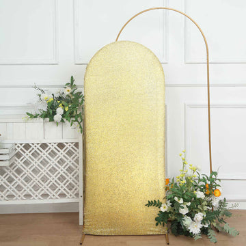 5ft Champagne Shimmer Tinsel Spandex Chiara Backdrop Stand Cover For Fitted Round Top Wedding Arch